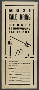 799072 Affiche van de Muzikale Kring met een reünie die wordt gehouden in de Stadsschouwburg (Vredenburg) te Utrecht.